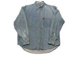 Vintage Looney Tunes denim‎ shirt red Pocket tab no size tag fits XL W XL/XXL